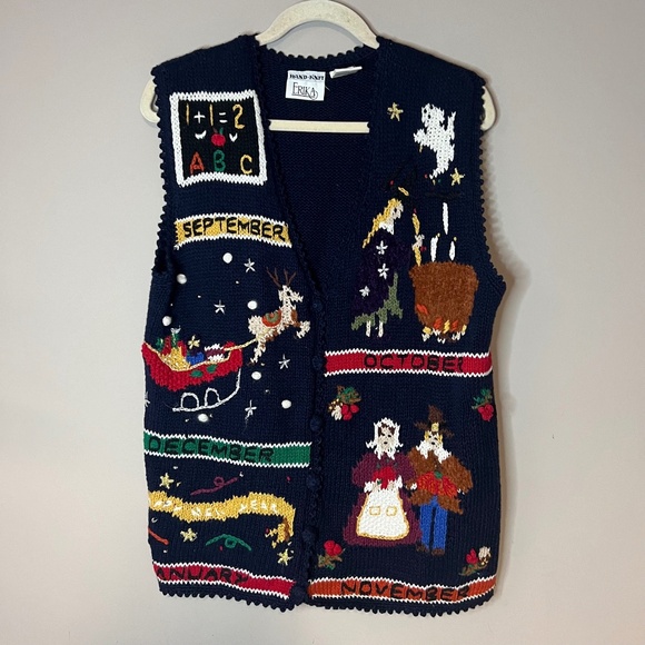 Women Autumn Vintage Rhomboids O Neck Knitted Sweater main image 1
